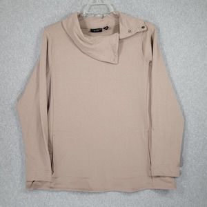 Susan Graver Plush Back Funnel Neck Top XL Tan Pocket Long Sleeve